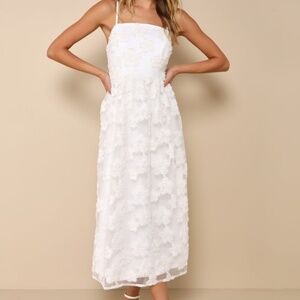Lulus Delightful Charisma White Embroidered Sequin Mesh Midi Dress - Size M